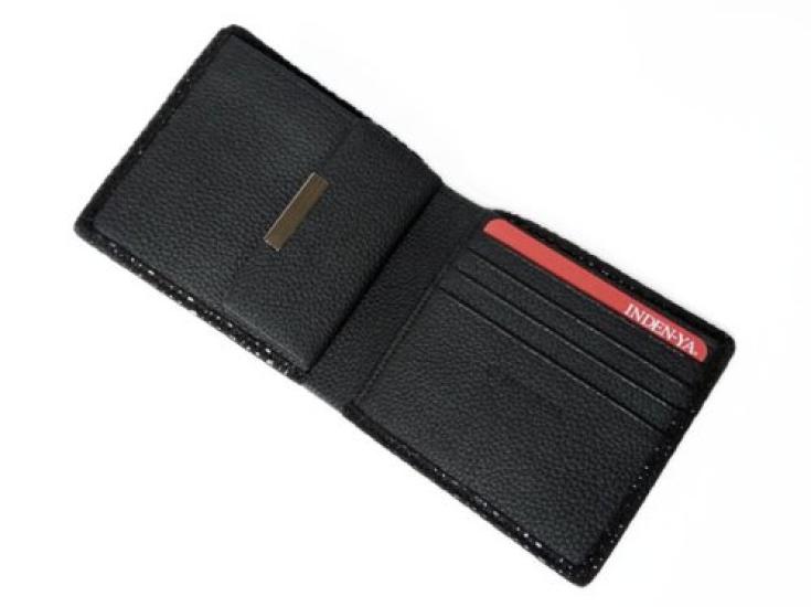 Inden bifold wallet 2003 bill compartment C black deerskin x black lacquer unusual checkered pattern [Indenya]