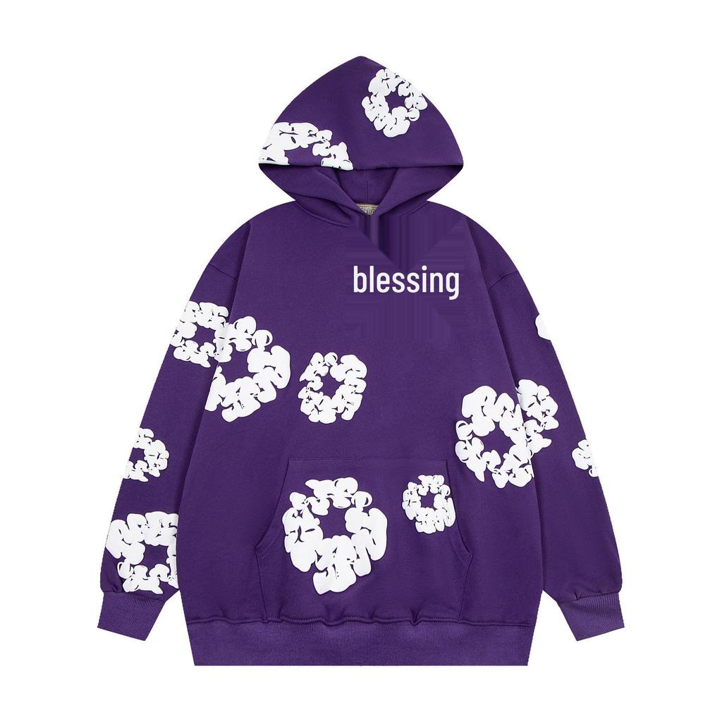 Denim Tears Floral Puff Print Cotton Hoodie Set - Trendy European & American Streetwear