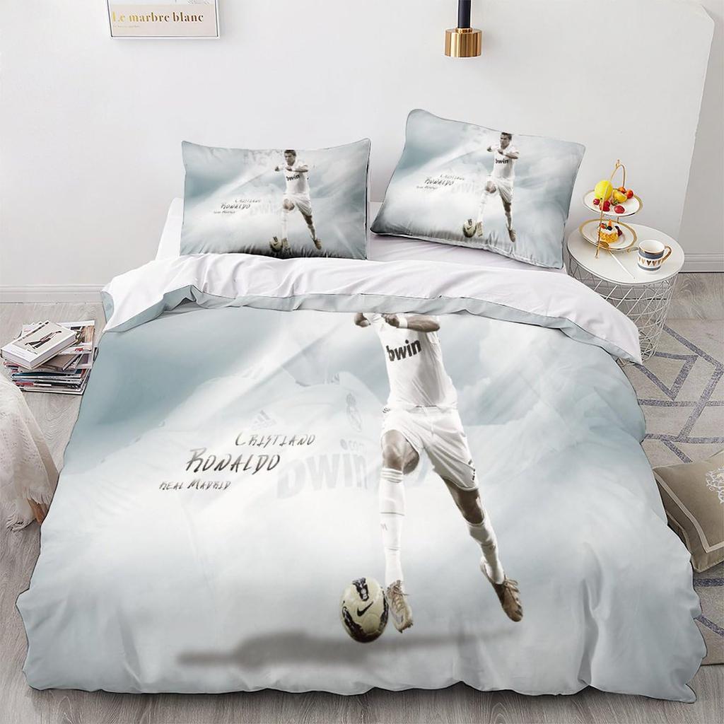 2/3 Stück Bettbezug-Set Ronaldo Idol Fußballstar 3D-gedruckter Bettdeckenbezug für Teenager Kinder Jungen Mädchen Weicher Bettbezug mit Reißverschluss
