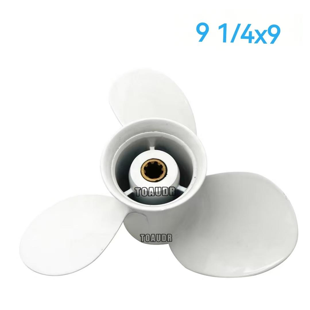 

63V-45943-00-EL Алюминиевый пропеллер 9 1/4x9-J для 2-тактных подвесных моторов Yamaha 9.9 л.с 15 л.с, для 4-тактных подвесных моторов Yamaha 15 л.с и 20 л.с белый