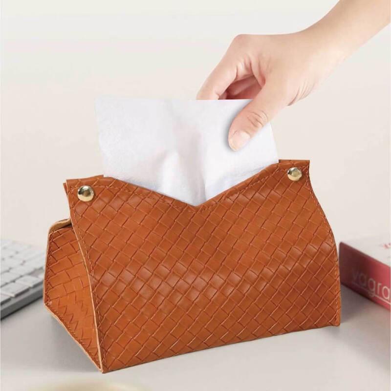 Luxury Woven Leather Tissue Box