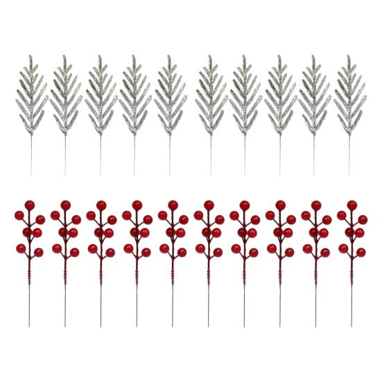 

10/20 шт. Штучна гілка норфольської сосни 13-вилковий штучний зелений стебло підроблені різдвяні червоні ягідні піки DIY ваза святкова вечірка домашня прикраса A