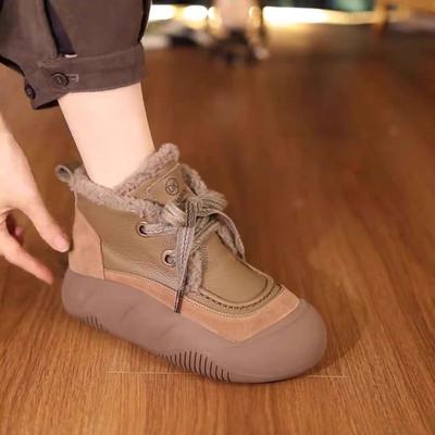 Cotton Shoes Women's Round Head Lace-up Women's Snow Boots Platform Martin Boots Women's 4CM