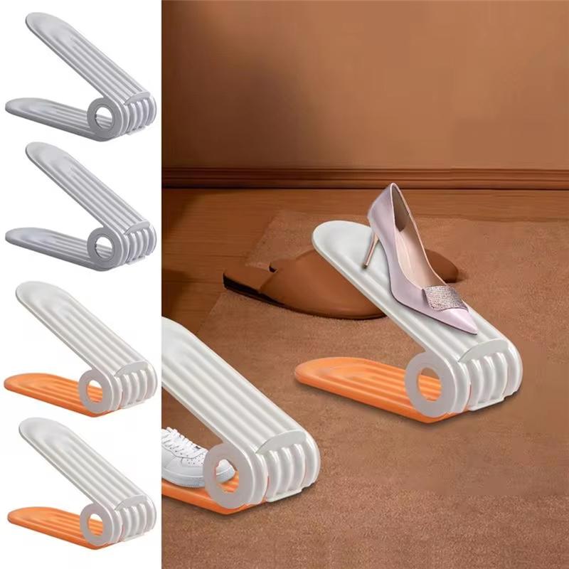 ABWR-Shoe Slots Organizer 2 Levels Adjustable Space Savers 10 Shoe Holder Slim Thickened Shoe Space Saver For Most Shoes