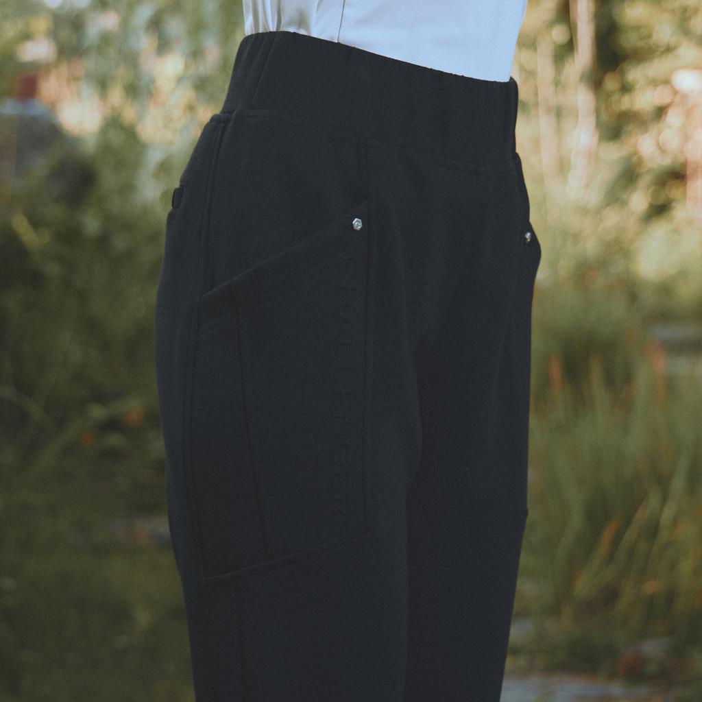 CHALLENGER Women'S Cushion Fabric Wide Elastic Cargo Jogger Pants Black