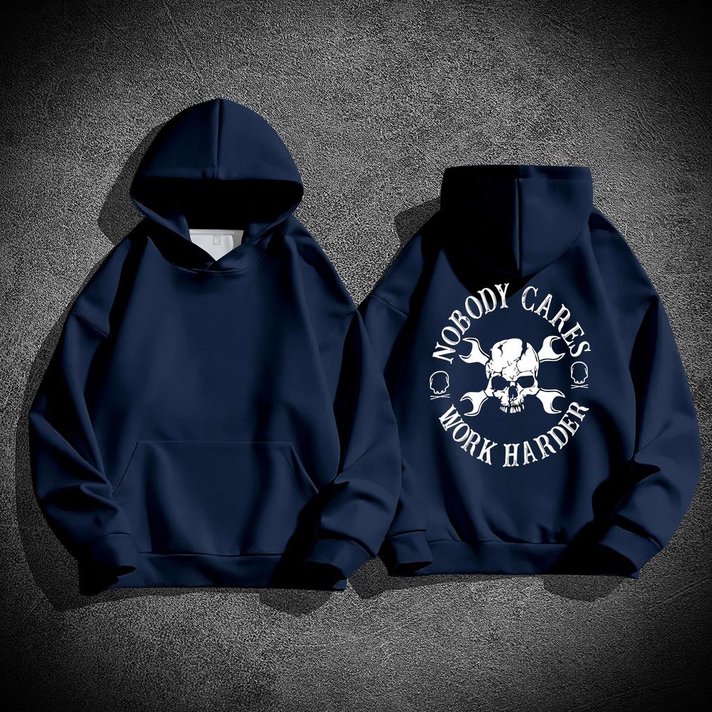 Men's and women's skull print hooded sweatshirts skull print hoodies solid color sports casual jogging hip-hop