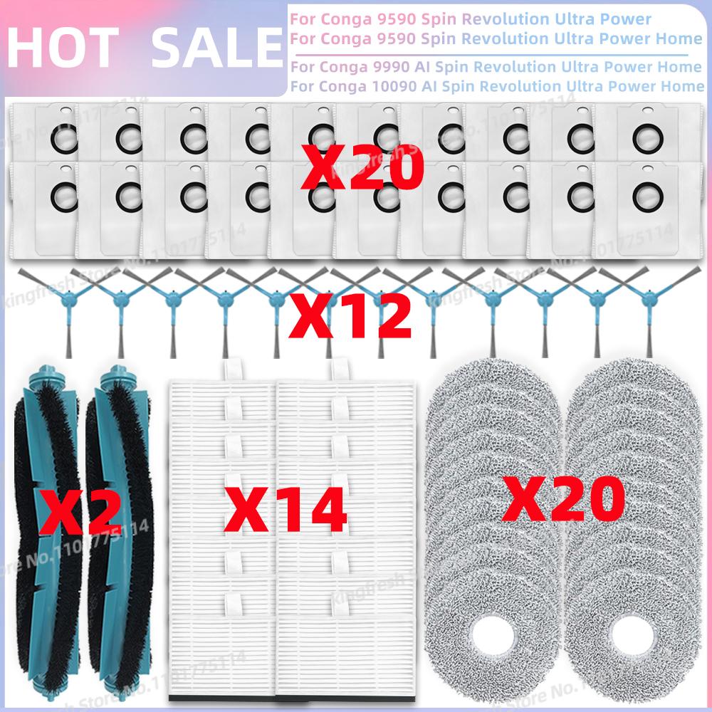 Fit For Cecotec Conga 9590 / 9990 / 10090 AI Spin Revolution Ultra Power Home Parts Main Side Brush Mop Cloth Filter Dust Bag