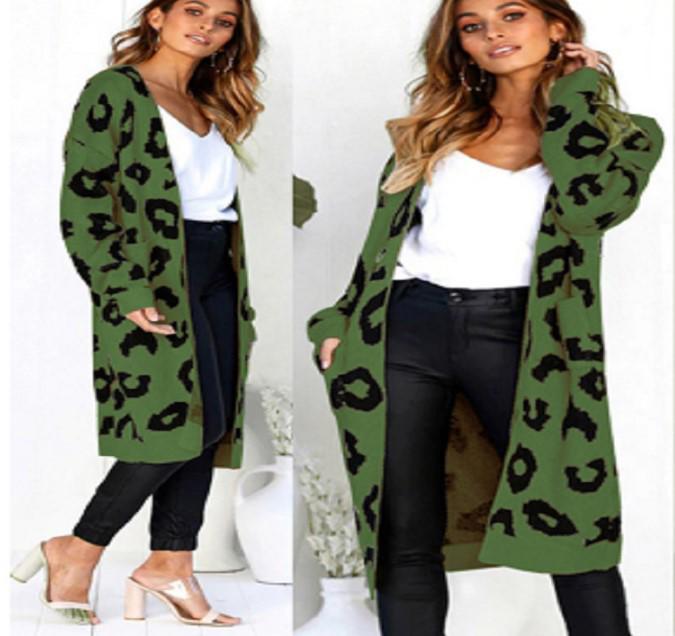 2026 Autumn Leopard Print Open-Front Knitwear Cardigan for Women - European & American Style