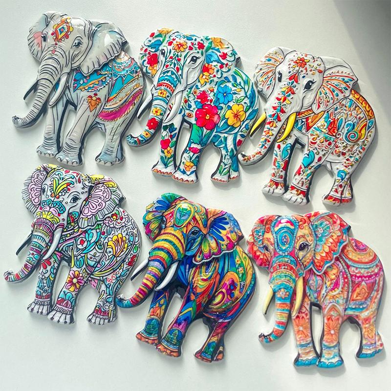 Cute Elephant Bohemian Pattern Resin Relief Magnet Traditional Design Stereo Relief For Refrigerator Travel Souvenir Magnetic