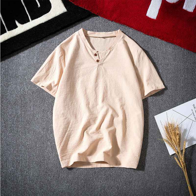 Half Sleeves Cotton and Linen Men's Summer Trendy Menswear Short-Sleeved Retro T-shirt