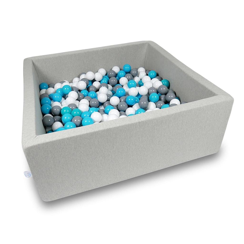 Dry pool 110x110x40cm light gray with 600 balls: blue, white, gray