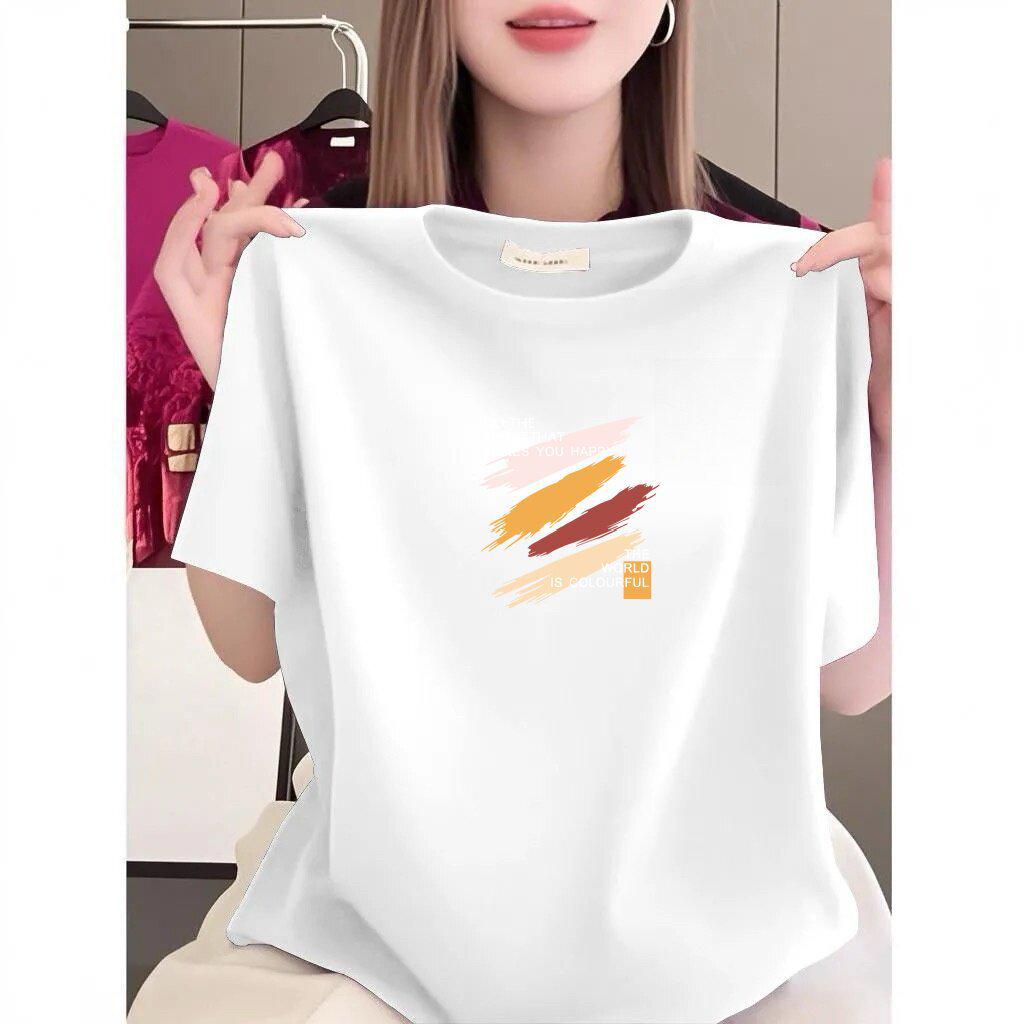 Women's Printed Round Neck Short-Sleeve T-Shirt - Stylish, Relaxed Fit, Age-Defying, Slimming, Casual Wear