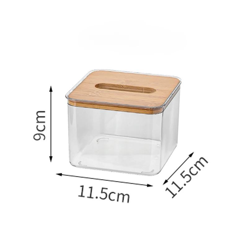 Nordic Minimalist Wooden Tissue Box Cover Holder Organizer Modern Desktop Transparent Rectangular Bamboo Facial Tissue Dispenser
