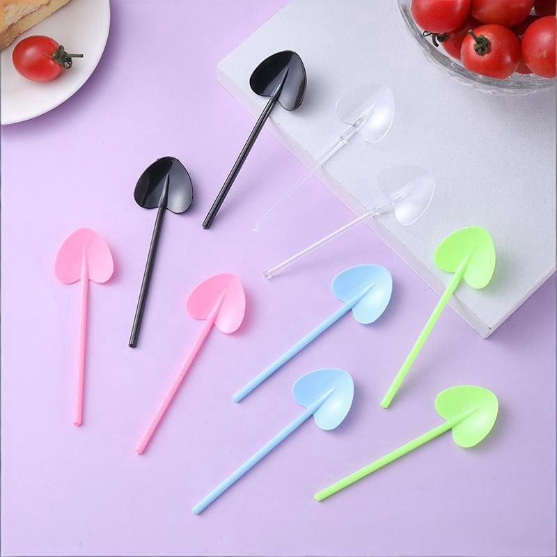 100Pcs Heart Shape Disposable Spoons - Colorful Long Handle Dessert Spoons For Ice Cream, Cake, Pastry, Mooncakes | Cute Party