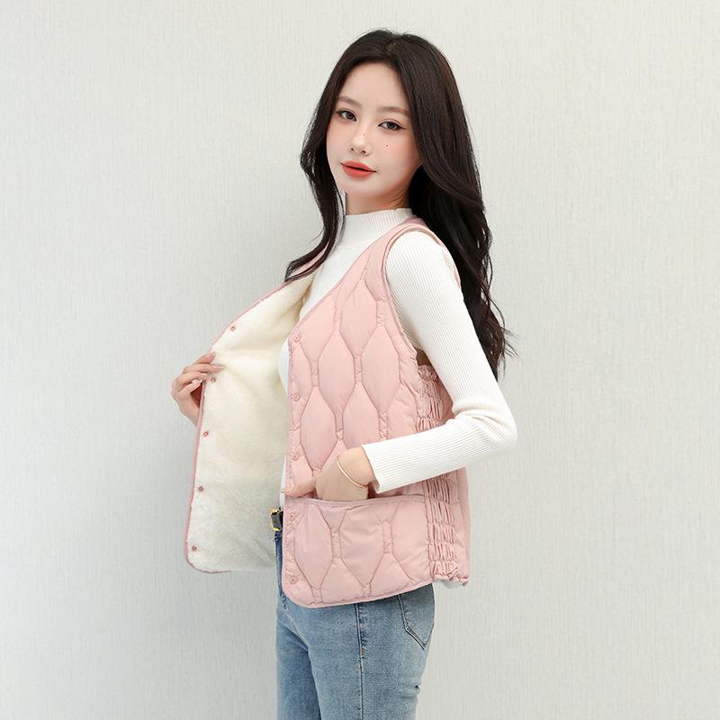 New Autumn and Winter Down Cotton Vest Women's Velvet Thickened Thermal Vest Short Vest Slim Body Vest