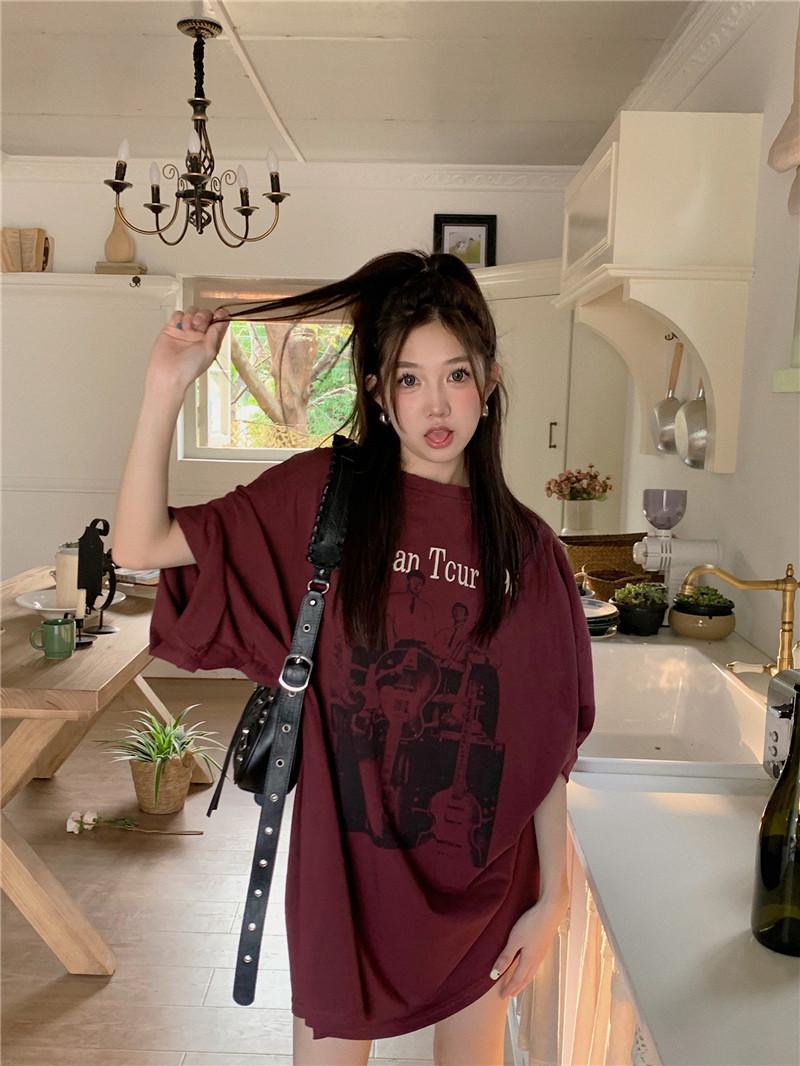 

Unisex American Retro Cotton Short-Sleeve T-Shirt - Plus Size Available XL (116-130 jin) вино красного