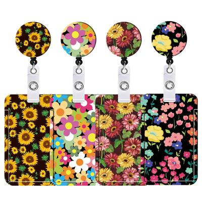 Colorful Flower Printed ID  Badge  Holder With Lanyard Double Sided Uv Printing Card Sleeve With