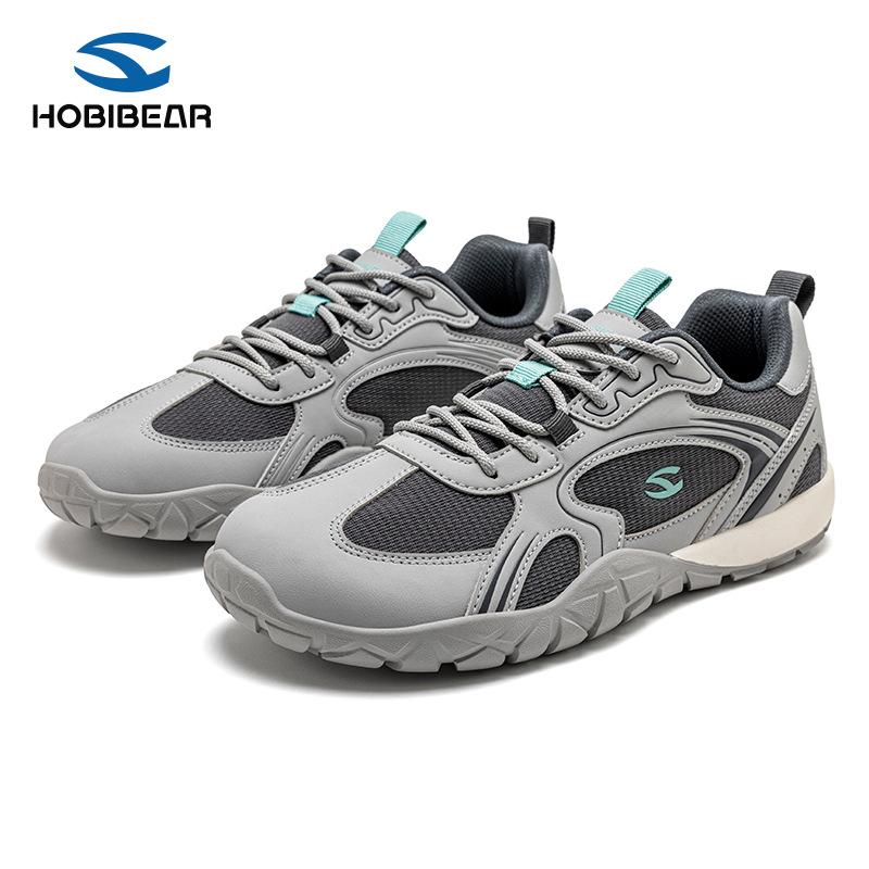 HOBIBEAR Damen Schnür-Barfuß-Sneaker | Breite Zehenbox & Zero-Drop-Technologie | Laufen, Sport, Fitnessstudio und Alltag Grau