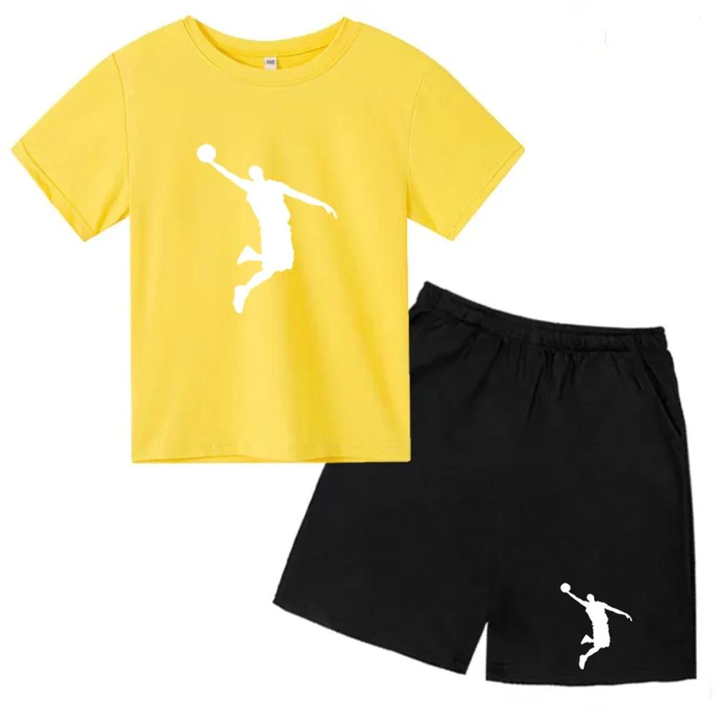 Kinderbekleidung Jungen Mädchen T-Shirt Set 3-12 Jahre Kleinkind Oberteile Shorts Druck Basketball Mode Freizeitmarke Sommerbekleidung