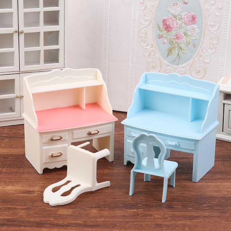 1Set 1:12 Dollhouse Miniature Writing Desk Chair Study Table Furniture Model Study Room Decor Toy Doll House Accessories