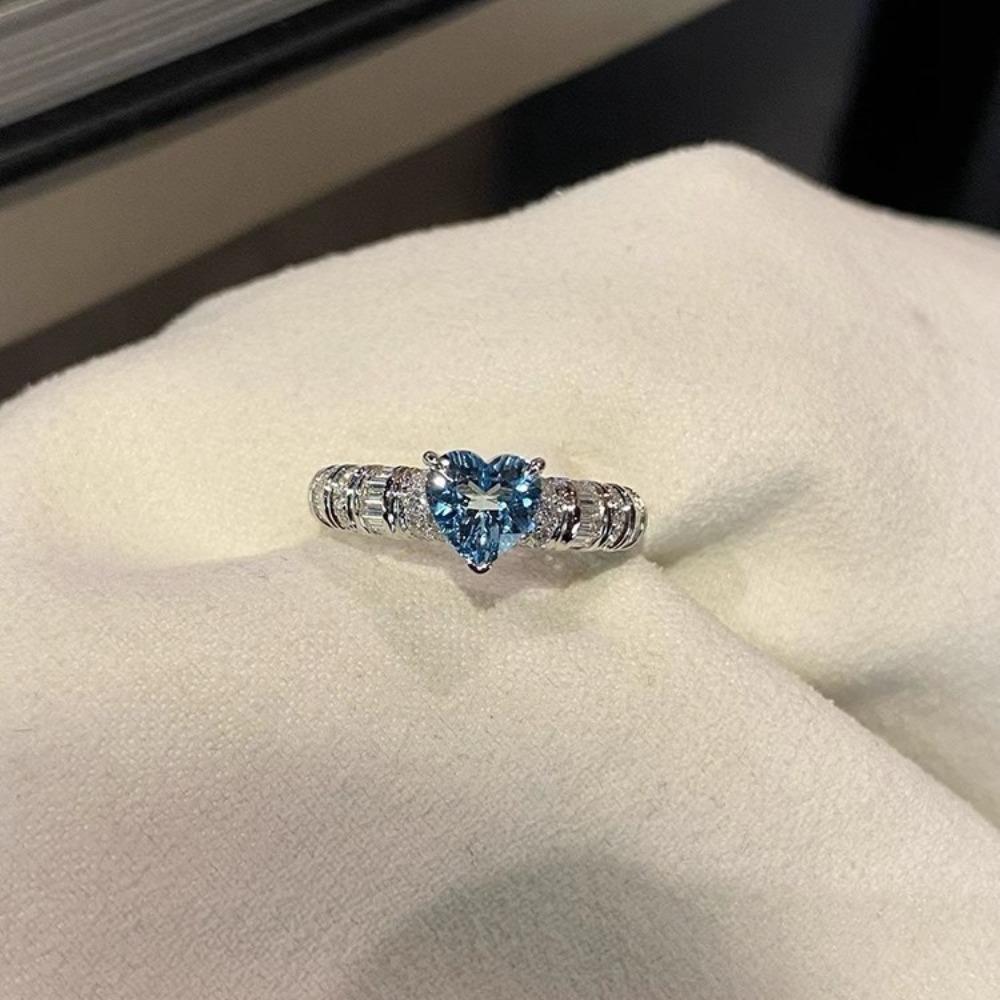 High Carbon Diamond Heart Shaped Aquamarine Ring Elegant Ice Cut Design for Women