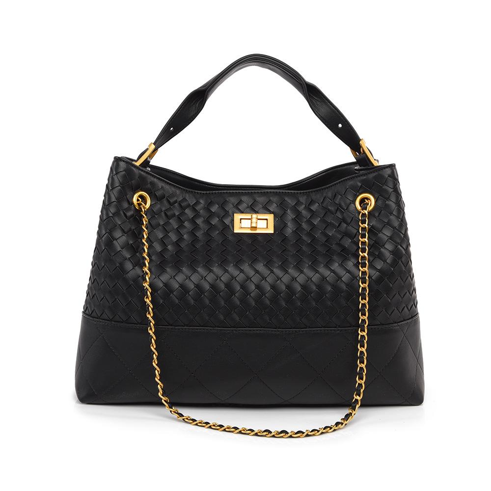 Hand Woven Bucket Bag, Fashionable Handbag, Large Capacity, Simple Chain, Shoulder Bag for Women