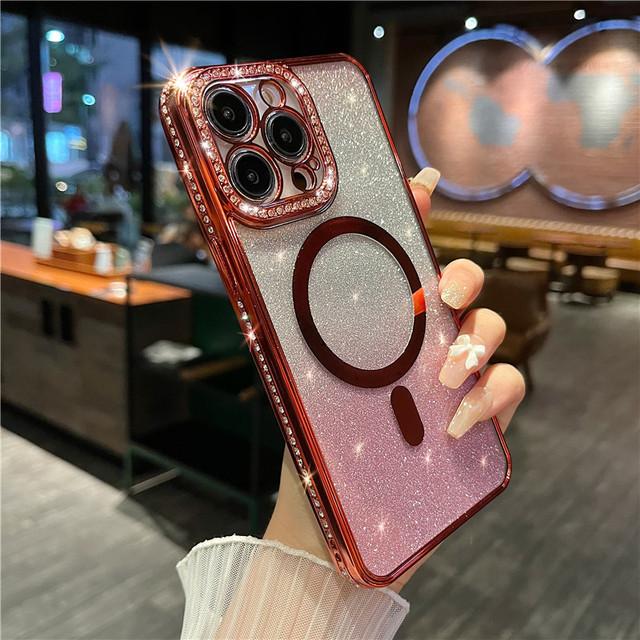 Shining Glitter Wireless Charging Phone Case For Iphone 14 13 12 11 Pro Max 14pro 14plus 11 Shockproof Soft Plating Bumper Cover