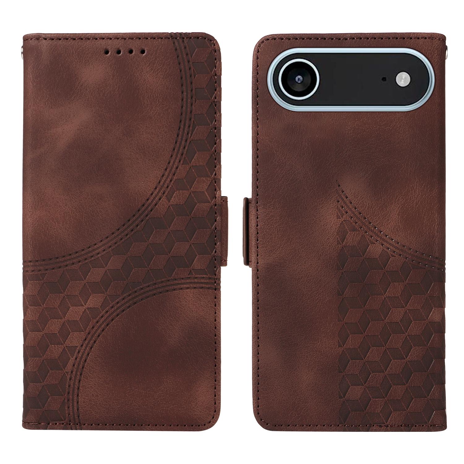 

For iPhone Air Leather Cases Wallet Rhombus Imprinted Phone Cover Stand with Strap D