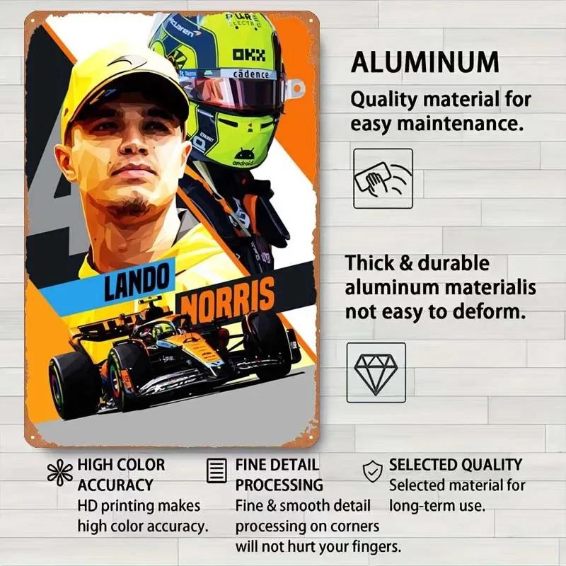 Lando Norris Metallschild Rennposter Dekorative Metallplatten Retro Blechschild für Wandkunst Dekoration Gamer Zimmer Dekoration