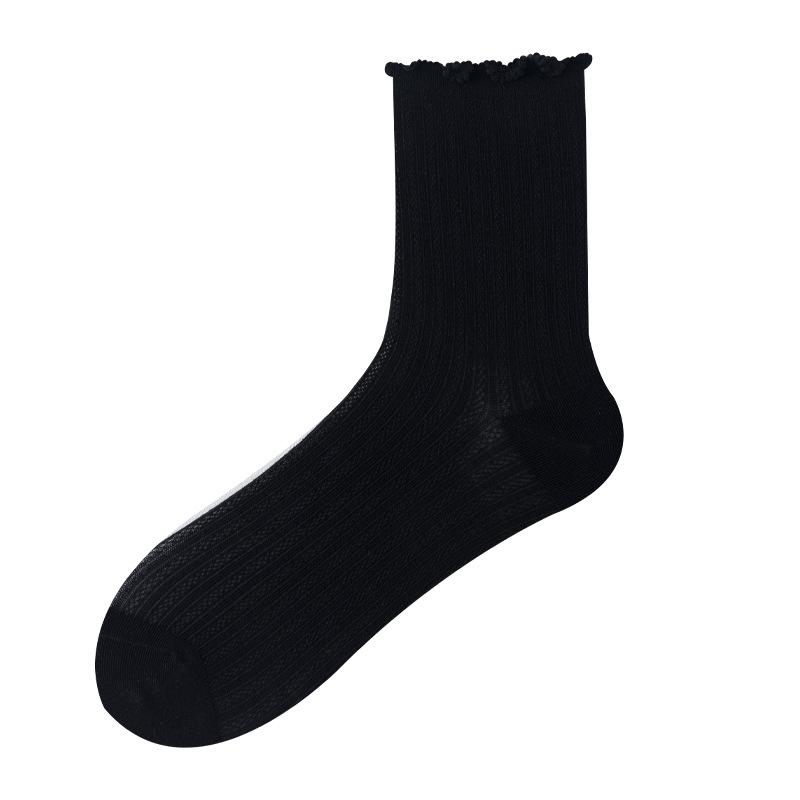 Summer Thin Black Ear-trimmed Socks, Women's Lace Breathable Mesh Breathable Women's Socks, Ballet Style Tube Pile Socks