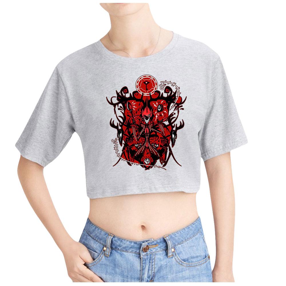 New Fashion Women's Casual Hazbin Hotel Graphic Print Short Sleeve Crop Top Funny Tee Shirts Hipster O-neck Cool Tops