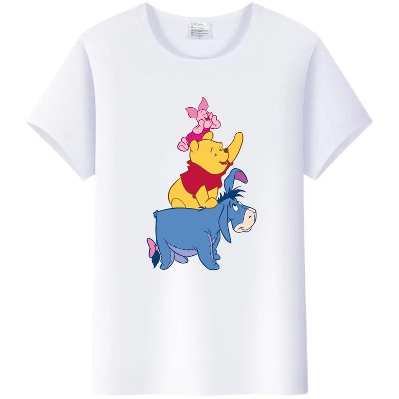 Y2K Tshirt Kawaii Tops Unisex Cartoon Winnie The Pooh Tigger Friends Graphic t-shirt Summer Blouses White Tees