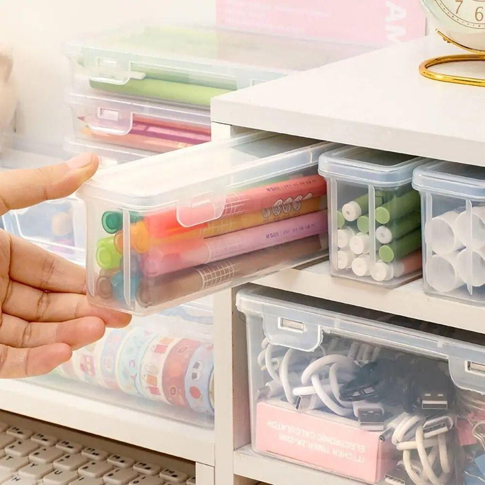 Plastic Pencil Case Buckled Stationery Box Waterproof Desktop Storage Box  Sundries