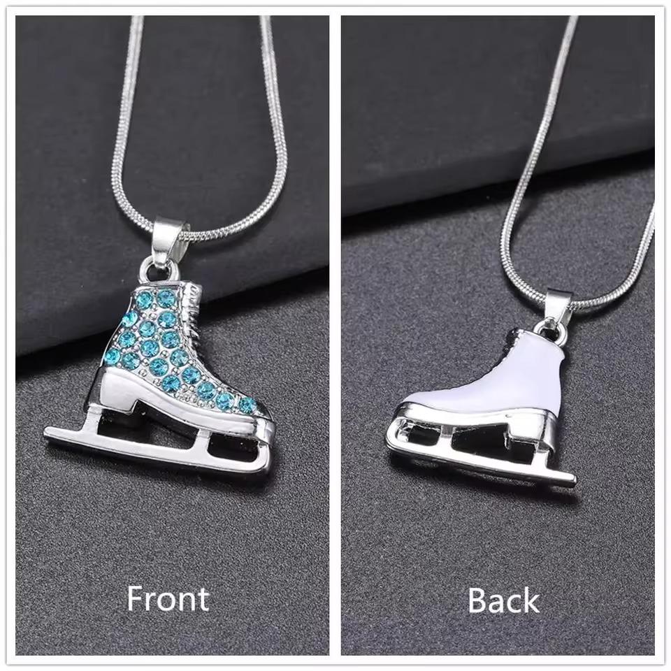 Teamer Colorful Ice Skate with Zircon Pendant Necklace for Women Girls Snake Chain Choker Winter Valentine Jewelry Wholesale