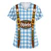 Damskjorta med V-ringning och korta ärmar, med fickor, Oktoberfest-tryck, medicinsk arbetsklädsel, bekväm passform, lätt tyg