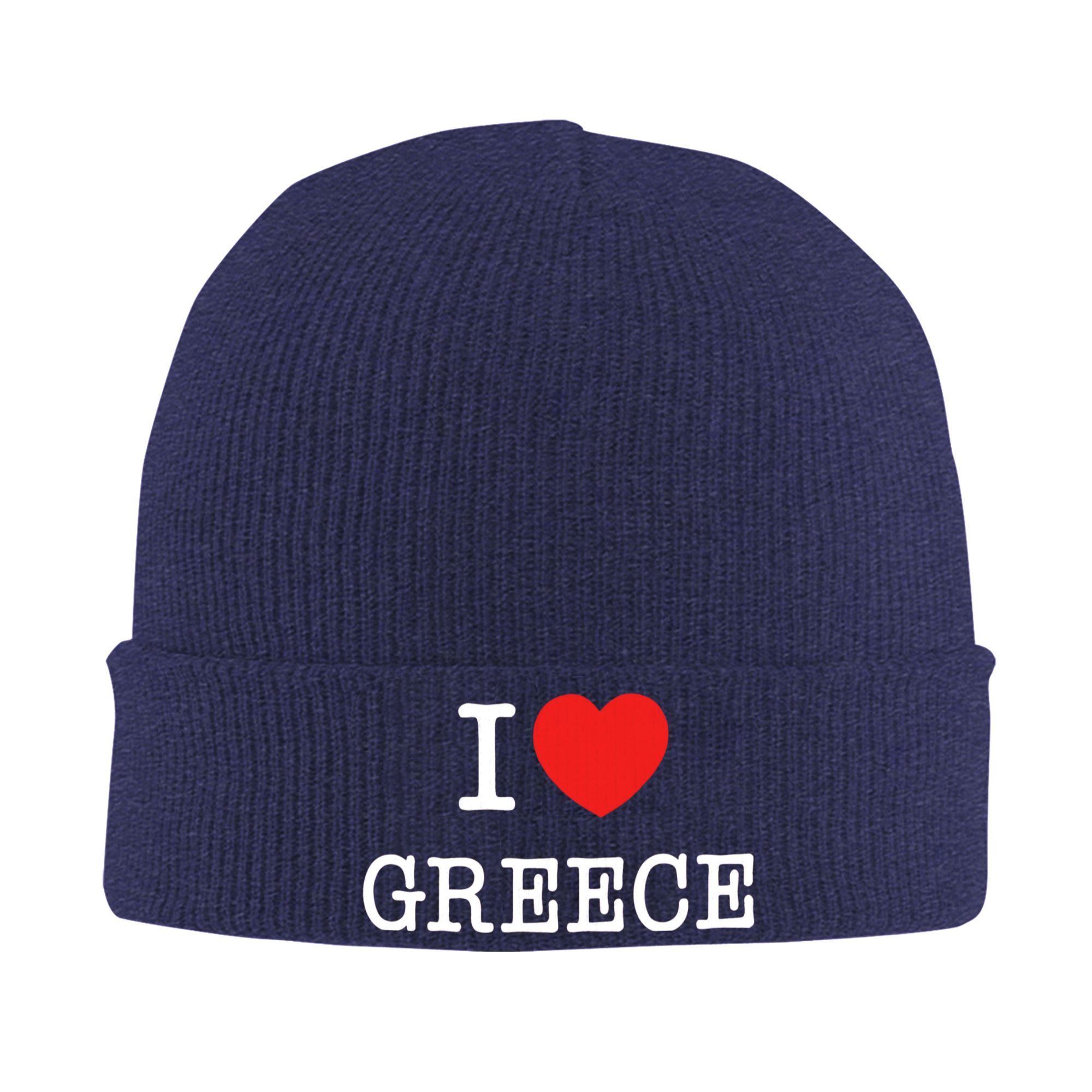

I Love Greece Knitted Hat Celebrate Greek Culture Beanie Hats Outdoor Warm Soft Unisex Women Bonnet Hats Winter Custom Funny Caps One Size