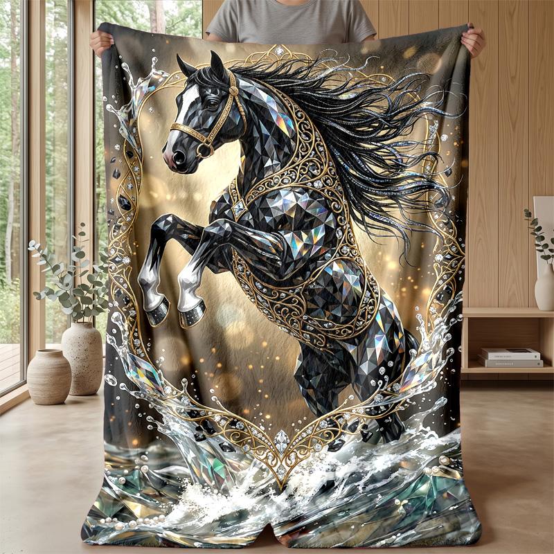 Elegant Horse In Water Theme Blanket Lightweight Warm Flannel Blanket Decorative Throw Blanket for Home Decoration