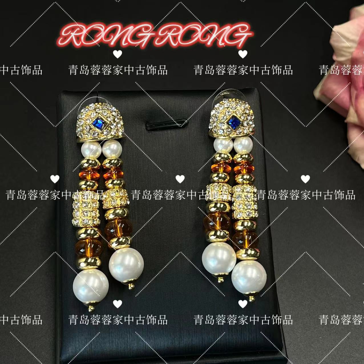 

Middle Aged Earrings With Irregular Length High-end Goods Palace Style Bead Pearl Pendant Inlay Light Luxury Retro