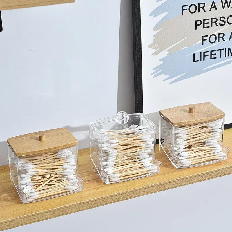 Cotton Swab Storage Box Can Be Stacked with Portable Transparent Household Cosmetic Container Square Organizer Box
