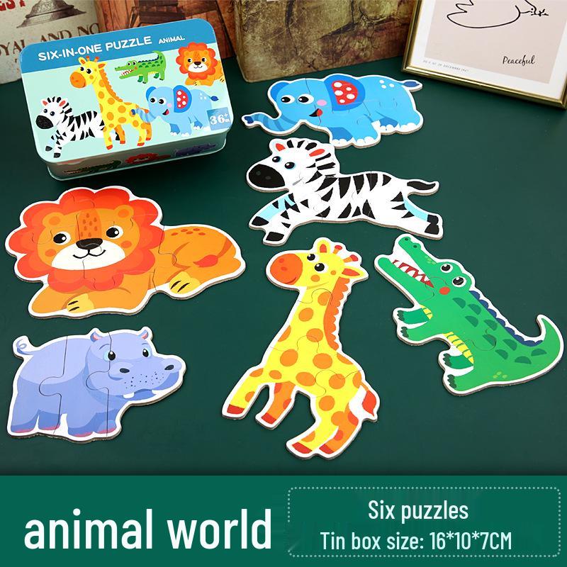 Animal & Transport Six-in-One Educational Puzzle for Kids Aged 3-6
