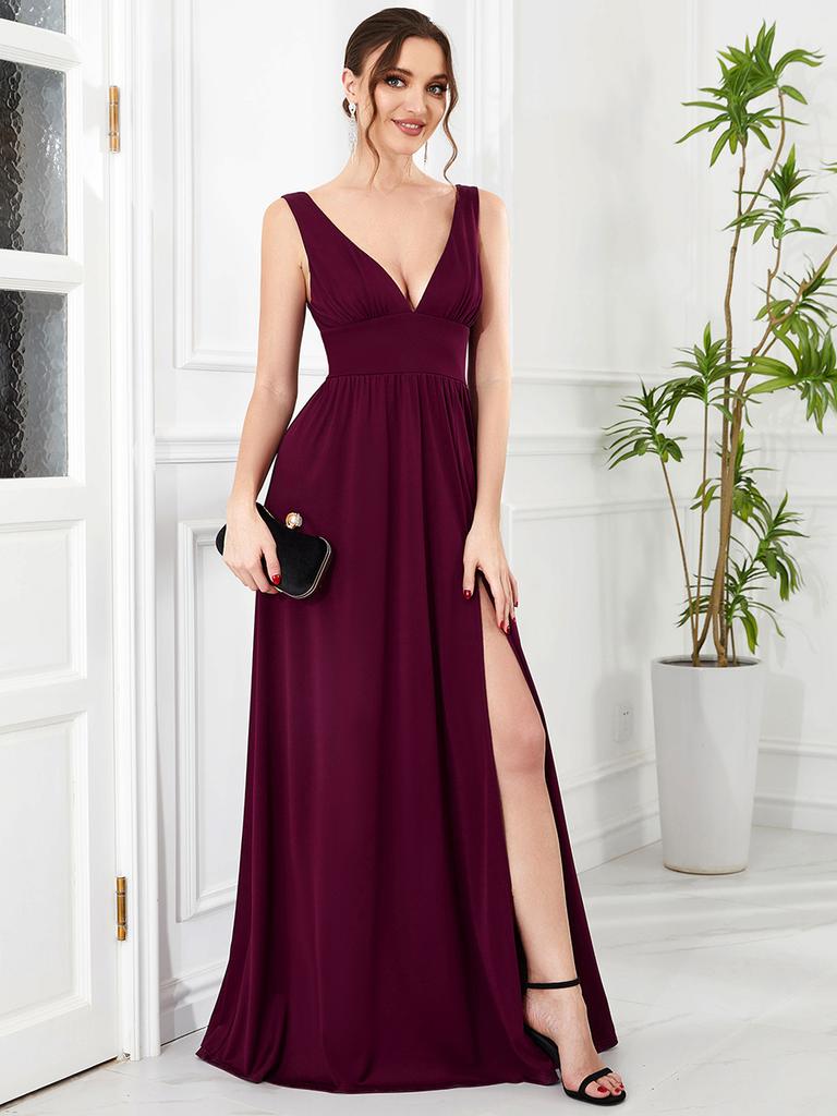 Ever-Pretty Women's Side Slit Double V-Neck Sleeveless Maxi Evening Gowns Party Dress