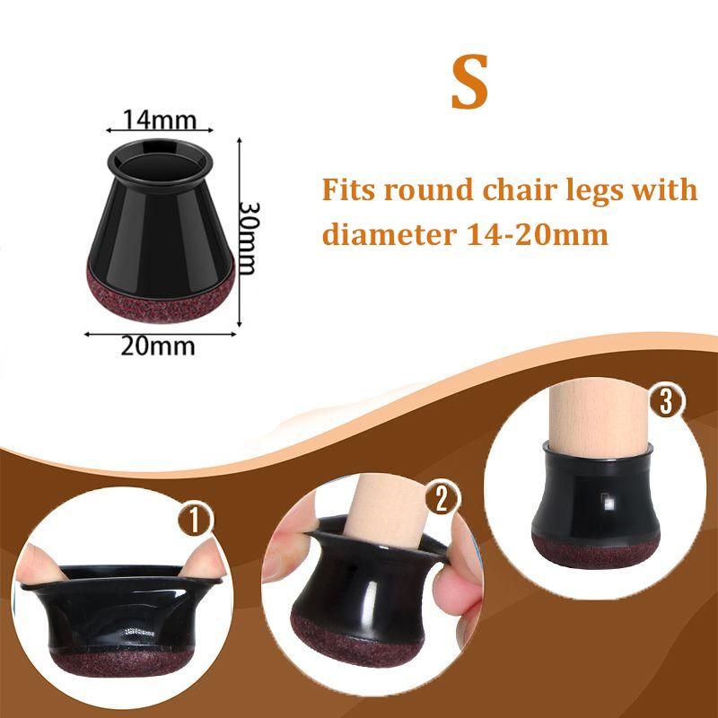 24 Pcs Chair Leg Floor Protectors for Hardwood Floors Silicone Covers Felt Pads Furniture Leg Caps Anti-Scratch Reduce Noise Fit 14-40mm