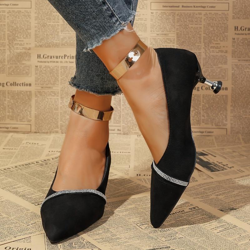 Fashion High Heel Pointed Toe Women's Shoes French Style Fairy Thin Heels Casual Rhinestone Spring Autumn New Model Pumps Sandals