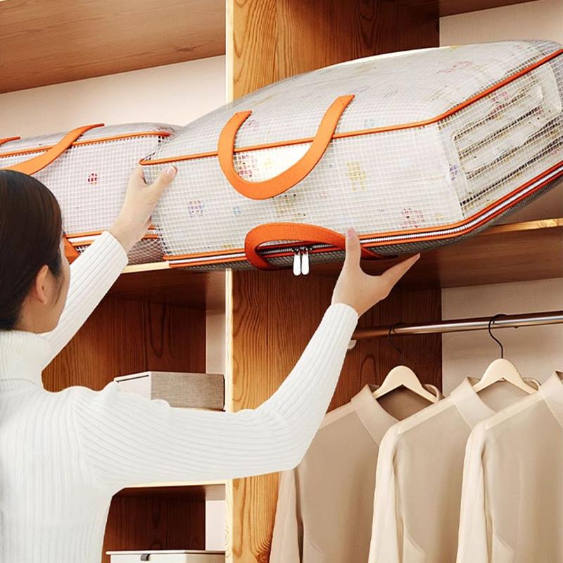 PVC Foldable Storage Bags with Handle Large Capacity Clothes Quilt Organizer Waterproof Moisture-proof Closet Organizer Bags