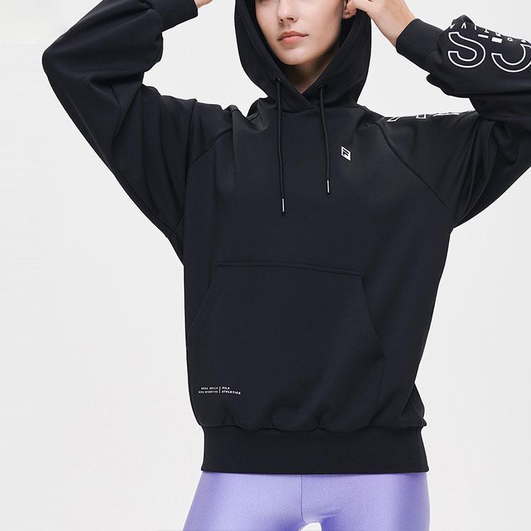FILA Athletics Letter Print Loose Hoodie Women hoodies Black A11W131242F-BK