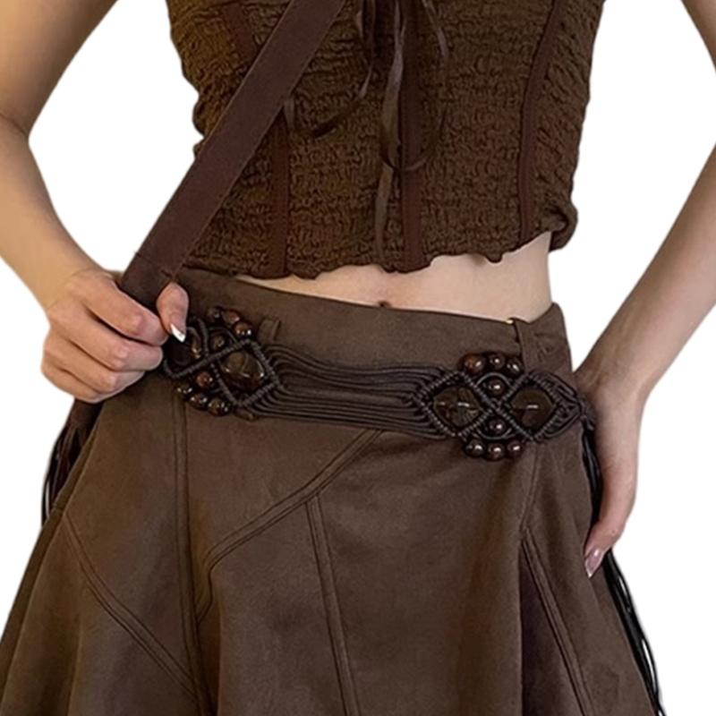 Vintage Bohemian Waist Belt Self Knotted Braided Wax Rope Waistband Dress Chain Belt Decorative Belt Women Accessories