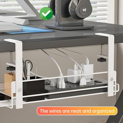 Plateau de rangement pour câbles sous le bureau, panier de rangement sans perçage, organiseur de câbles de bureau en acier, plateau de gestion des câbles, support de gestion des câbles