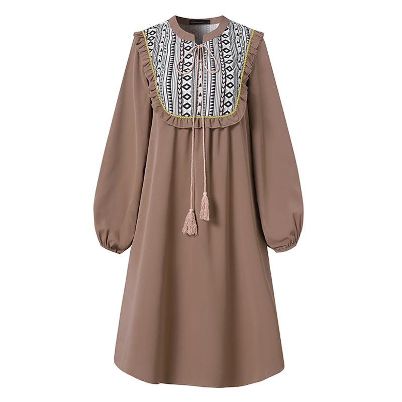 Celmia Spring Autumn Women's Fashion Lace Printed Midi Dress Ruffle Long Sleeve Lace-up Casual Loose Short Dresses Vestidos Plus Size