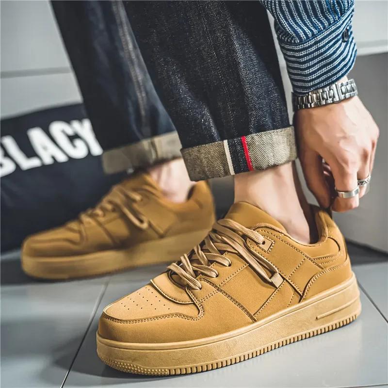 Men Classic Yellow Board Shoes Black Low Top Sports Shoes Lace Up Flat Bottom Youth Skateboard Shoes Boys Casual  Sneakers