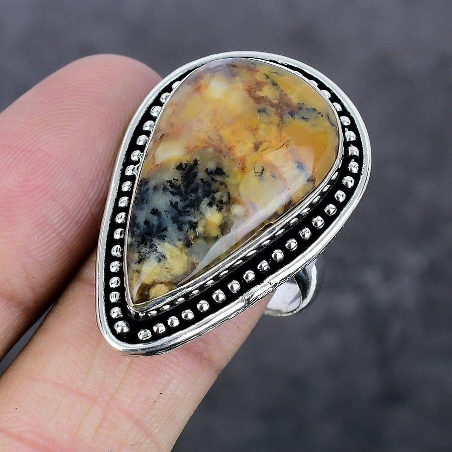 Honey Dendritic Handmade 925 Sterling Silver Jewelry Ring Size 9.5 Z2z05